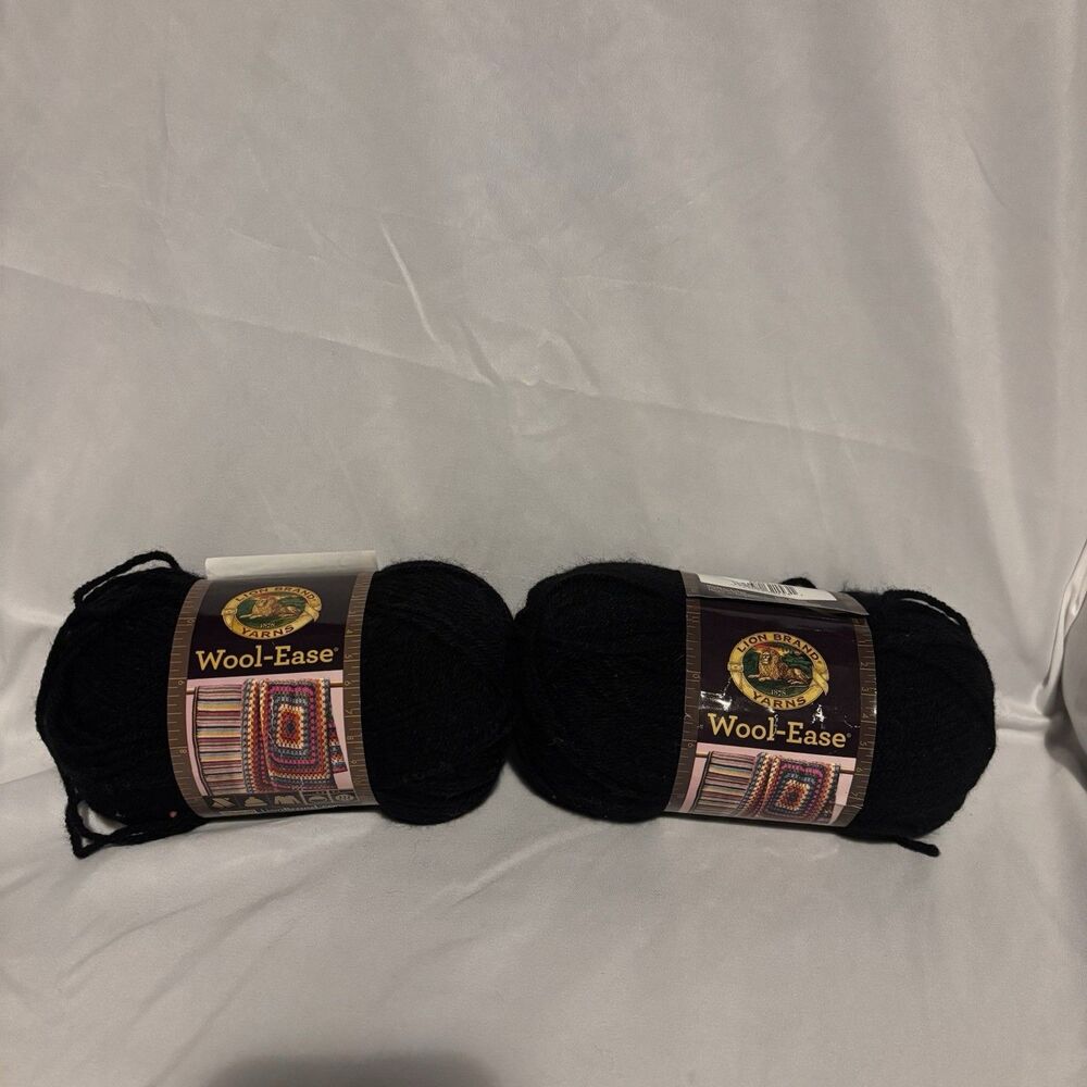 Brand New Lot of 2 Lion Brand Wool-Ease Yarn Skein Wood # 153 Black